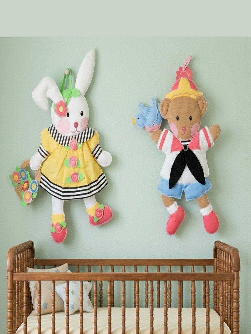 VTG Mary Engelbreit Baby & Me Wall Hanging Set Sailor Bear & Floral Bunny Large